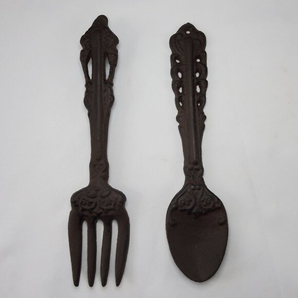 Vintage Cast Iron Spoon and Fork 11” Rustic Farm House Wall Kitchen Dining Decor - Picture 11 of 12